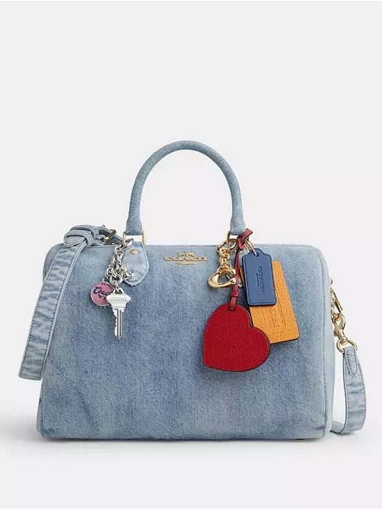 Coach Handbags - Coach Rowan Large Denim Satchel with Red Heart Charm